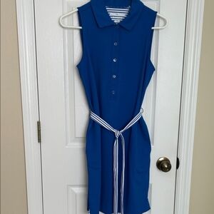 Blue Sleeveless Dress with Belt